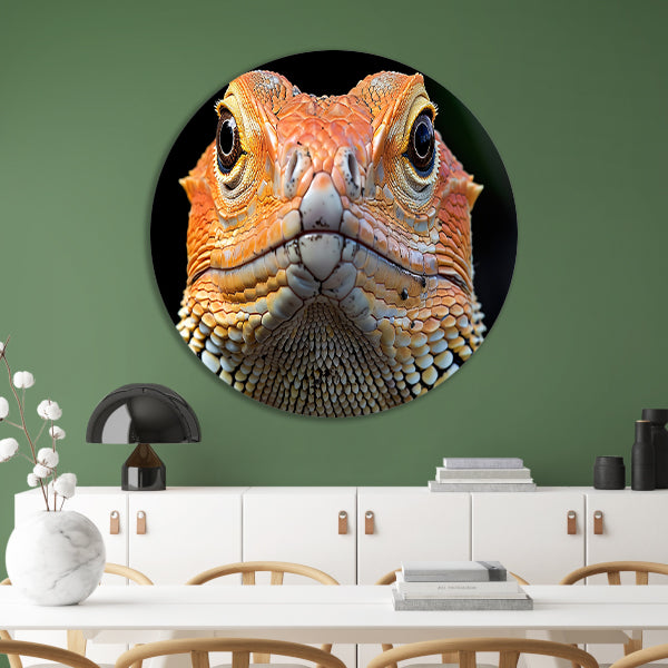 Intrigerende reptielenblik. aluminium muurcirkel