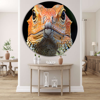 Intrigerende reptielenblik. aluminium muurcirkel