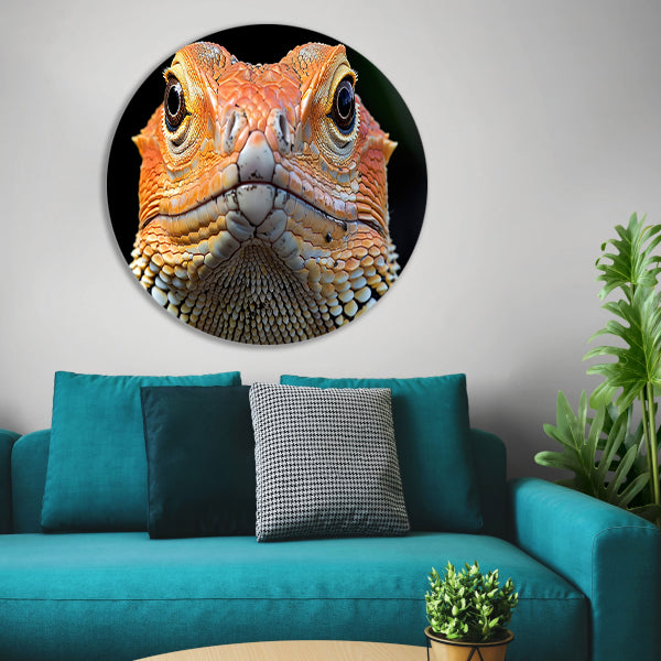 Intrigerende reptielenblik. aluminium muurcirkel