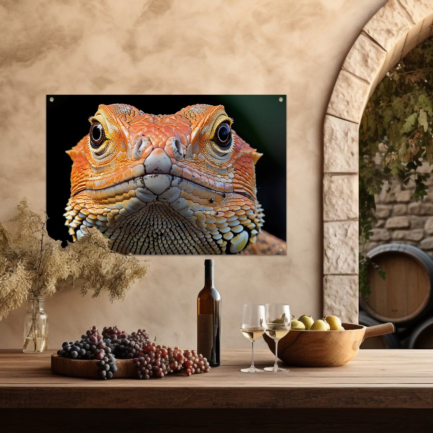 Intrigerende reptielenblik. tuinposter