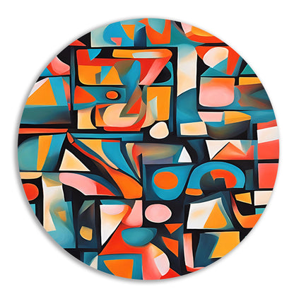 Kleurrijke abstracte kubistische patronen aluminium muurcirkel