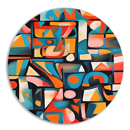 Kleurrijke abstracte kubistische patronen aluminium muurcirkel