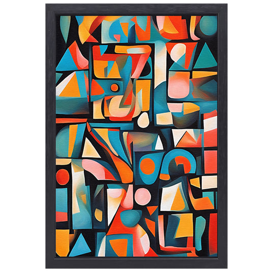 Kleurrijke abstracte kubistische patronen canvas met baklijst