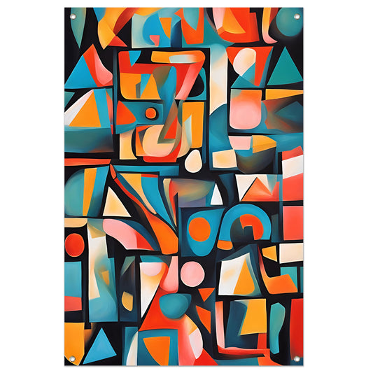Kleurrijke abstracte kubistische patronen tuinposter