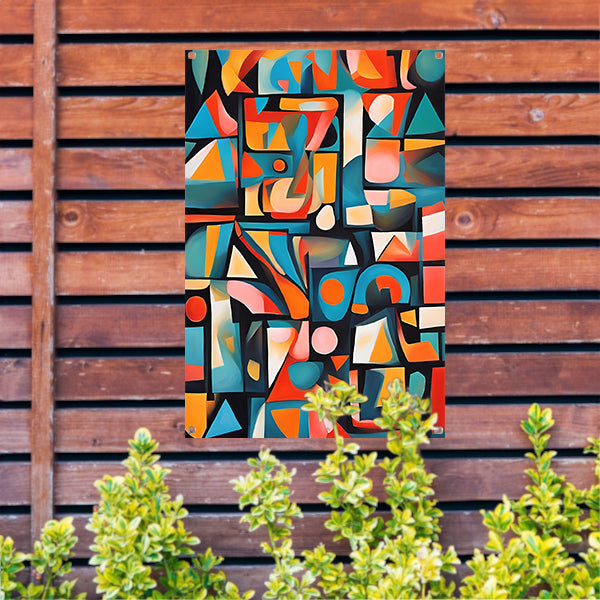 Kleurrijke abstracte kubistische patronen tuinposter