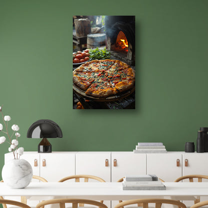 Verse pizza uit de houtoven met tomaten canvas