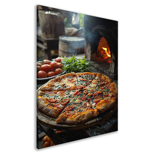 Verse pizza uit de houtoven met tomaten canvas