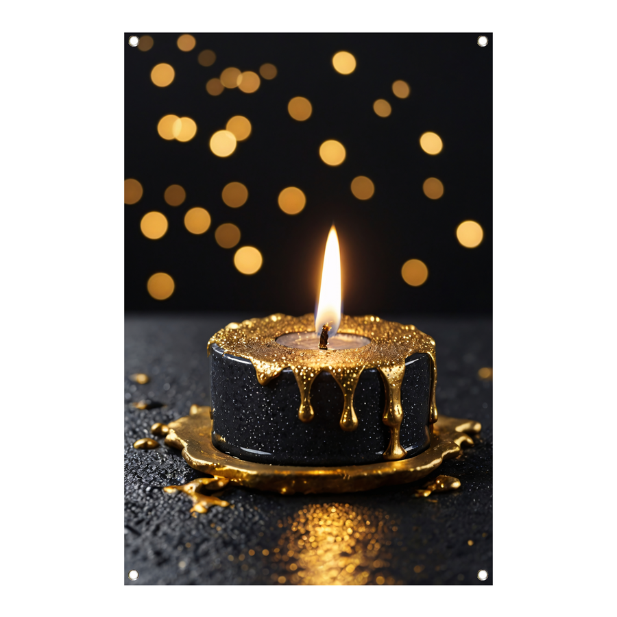 Elegante Zwarte Kaars met Gouden Glitters tuinposter