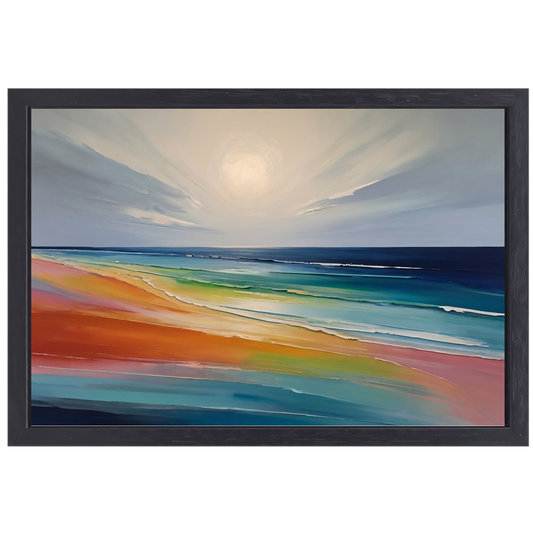 Kleurrijke Abstractie van een Zonsondergang Strand canvas met baklijst