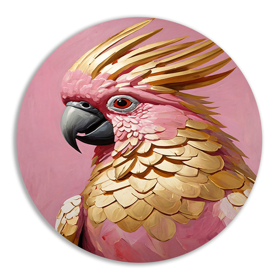Roze en gouden papegaai op art nouveau forex muurcirkel