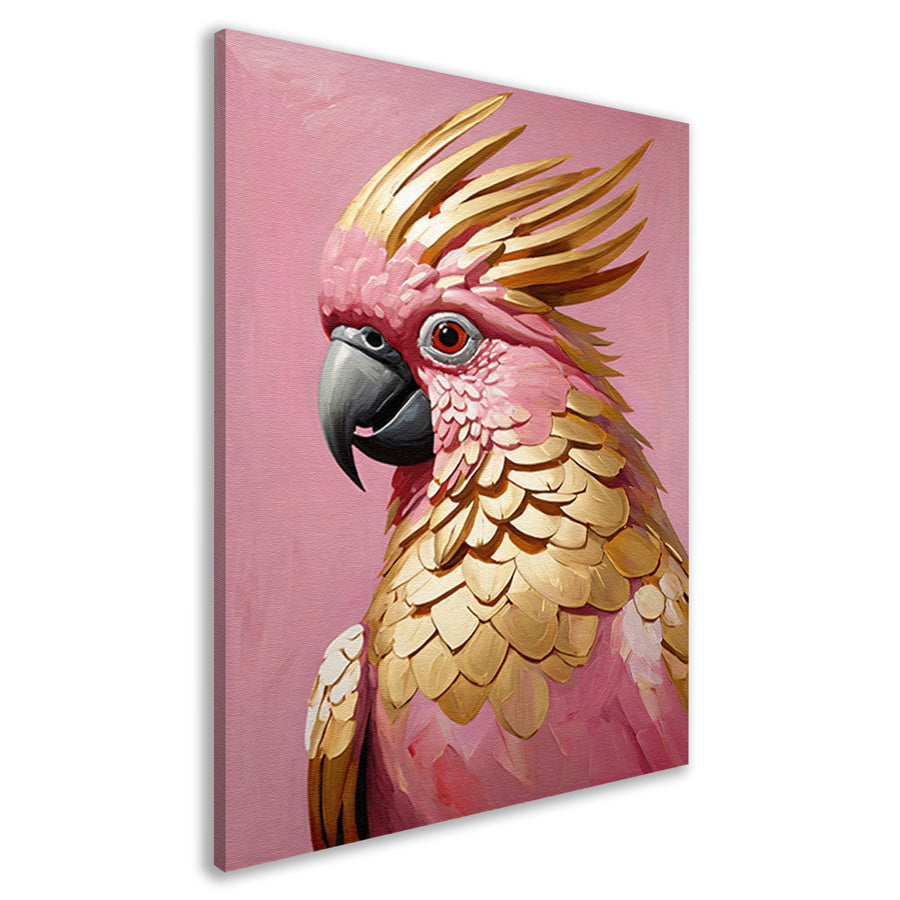 Roze en gouden papegaai op art nouveau canvas