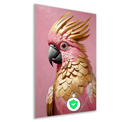Roze en gouden papegaai op art nouveau poster