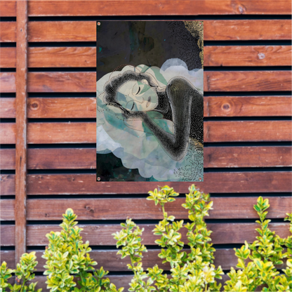 Abstract Portret van Dromerige Vrouw tuinposter