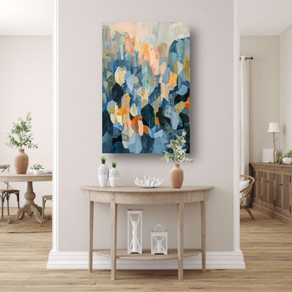 Abstract schilderij van bergachtige vormen canvas met baklijst