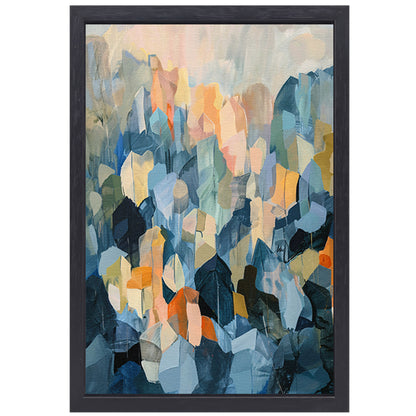 Abstract schilderij van bergachtige vormen canvas met baklijst