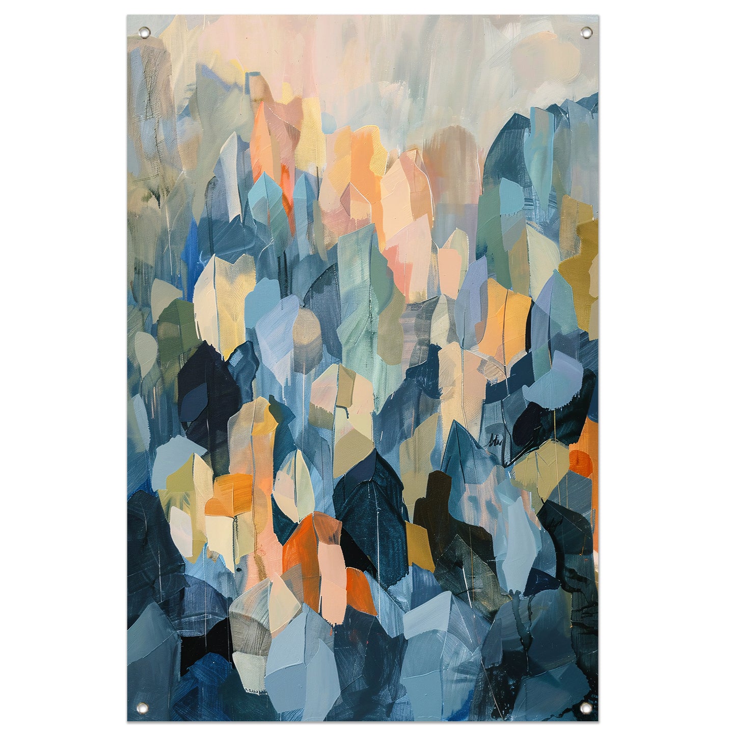 Abstract schilderij van bergachtige vormen tuinposter