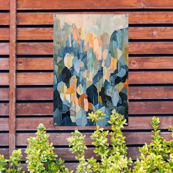 Abstract schilderij van bergachtige vormen tuinposter