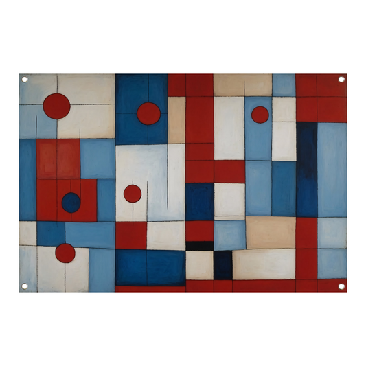 Geometrische harmonie in rood en blauw tuinposter