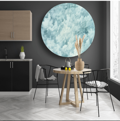 Schilderij van wolken in abstracte stijl aluminium muurcirkel