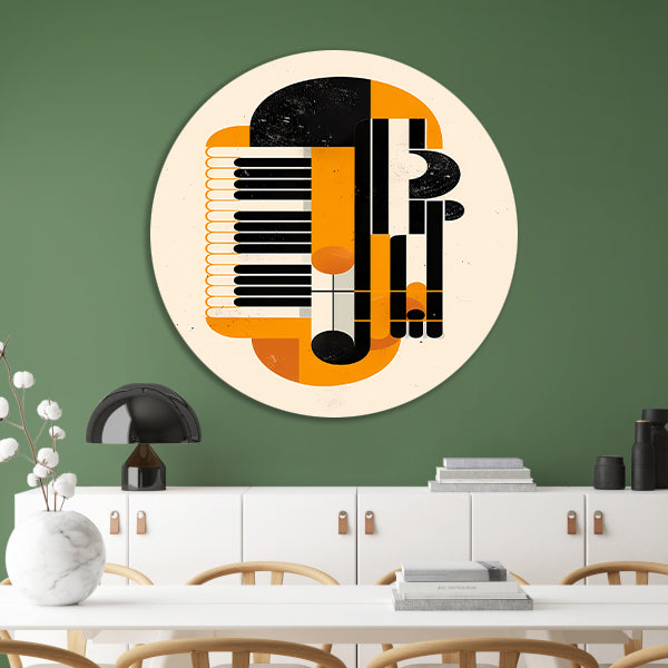 Abstract Accordeon in Levendige Kleuren aluminium muurcirkel