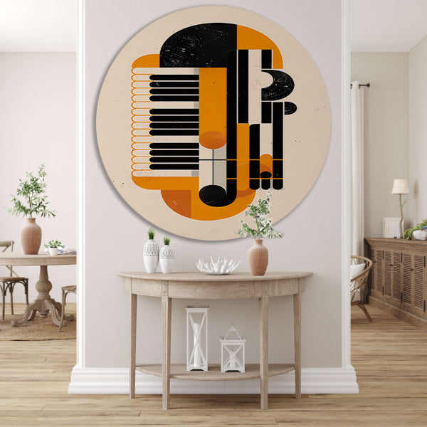 Abstract Accordeon in Levendige Kleuren aluminium muurcirkel