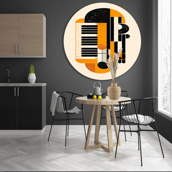 Abstract Accordeon in Levendige Kleuren aluminium muurcirkel