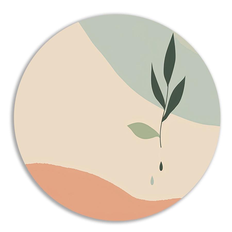 Minimalistische plant met waterdruppel   forex muurcirkel
