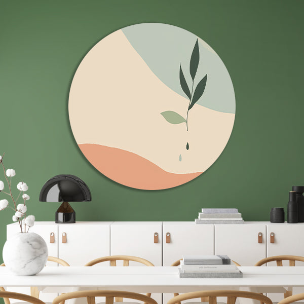 Minimalistische plant met waterdruppel   forex muurcirkel