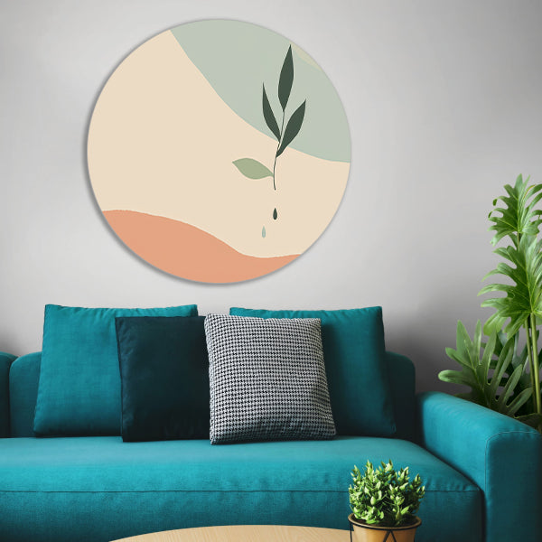 Minimalistische plant met waterdruppel   forex muurcirkel