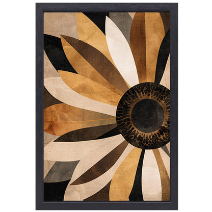 Sepia Zonnebloem Abstract Art Deco Design canvas met baklijst