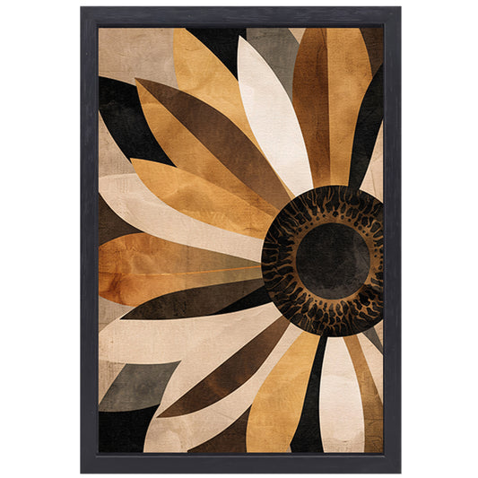 Sepia Zonnebloem Abstract Art Deco Design canvas met baklijst