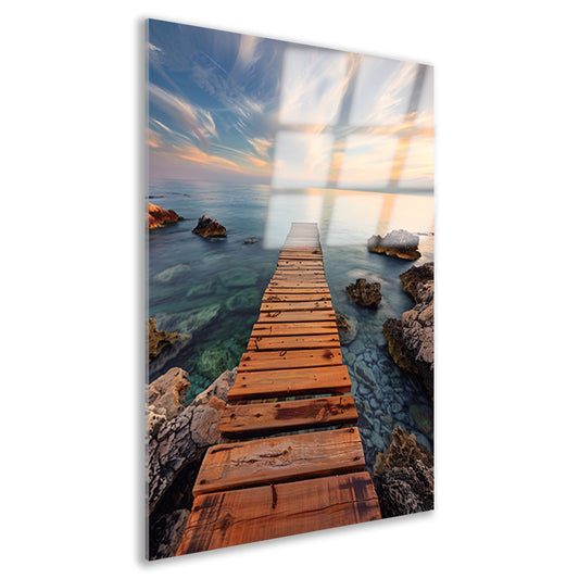 Rustige ochtend op een houten steiger bij de zee acrylglas