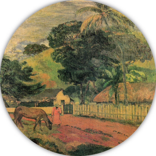 Landschap, Paard op de weg - Paul Gauguin aluminium muurcirkel