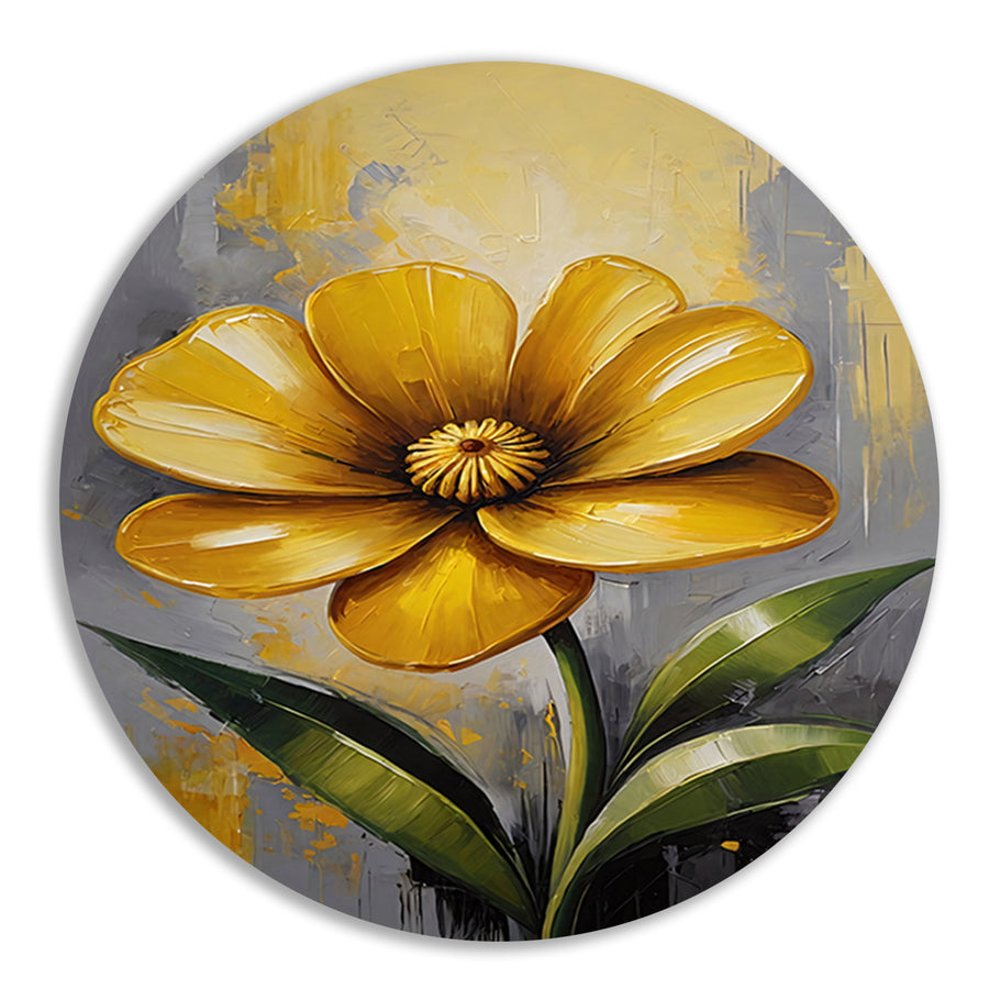 Impressionistische Gele Bloem op Moderne Achtergrond aluminium muurcirkel