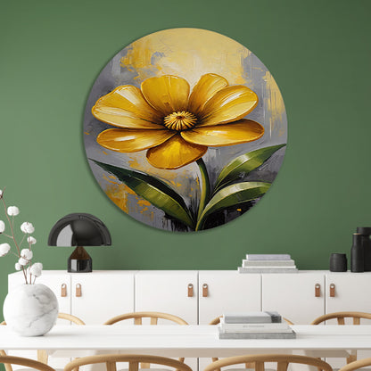 Impressionistische Gele Bloem op Moderne Achtergrond aluminium muurcirkel