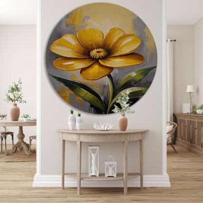 Impressionistische Gele Bloem op Moderne Achtergrond aluminium muurcirkel