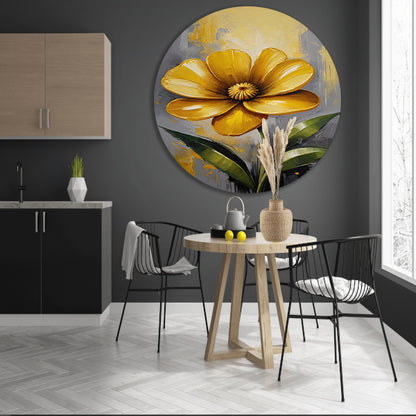 Impressionistische Gele Bloem op Moderne Achtergrond aluminium muurcirkel