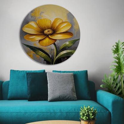 Impressionistische Gele Bloem op Moderne Achtergrond aluminium muurcirkel