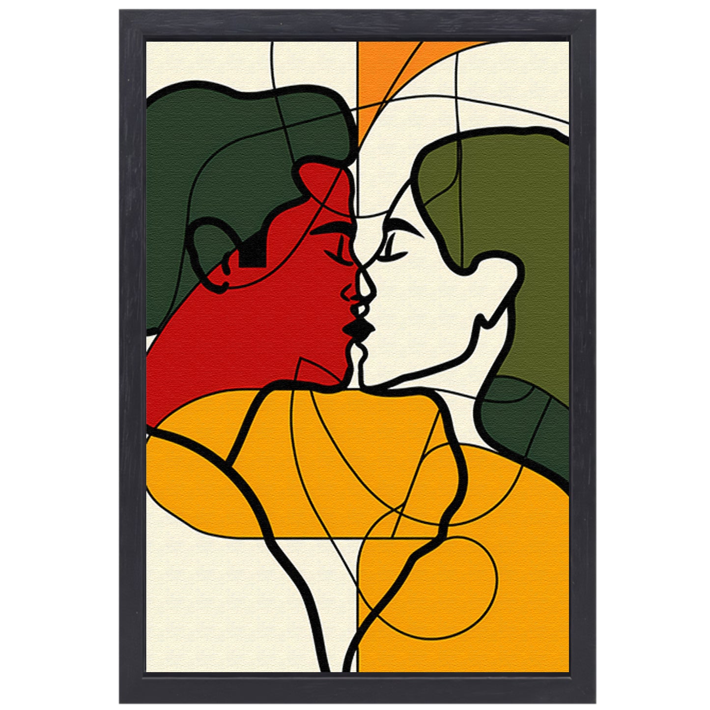 Kleurrijk abstract kunstwerk van verliefd koppel canvas met baklijst