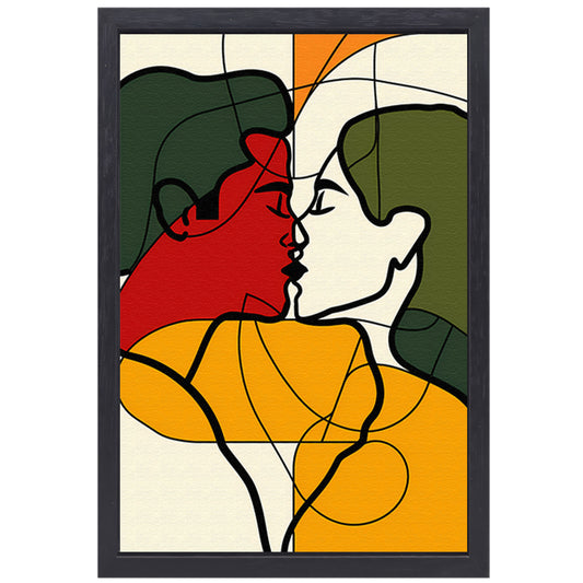 Kleurrijk abstract kunstwerk van verliefd koppel canvas met baklijst