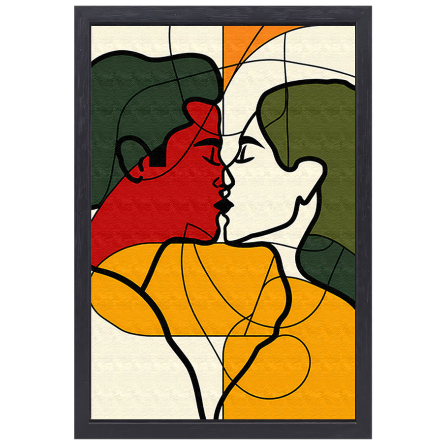 Kleurrijk abstract kunstwerk van verliefd koppel canvas met baklijst