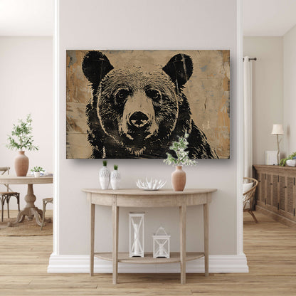 Monochrome beer met grafische lijnen canvas