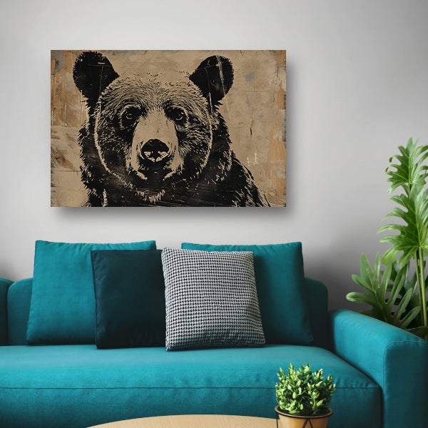 Monochrome beer met grafische lijnen canvas