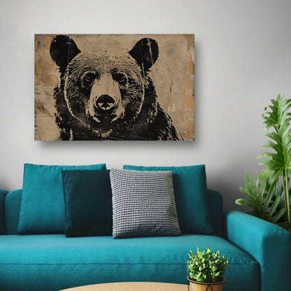 Monochrome beer met grafische lijnen canvas