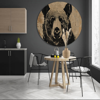 Monochrome beer met grafische lijnen aluminium muurcirkel