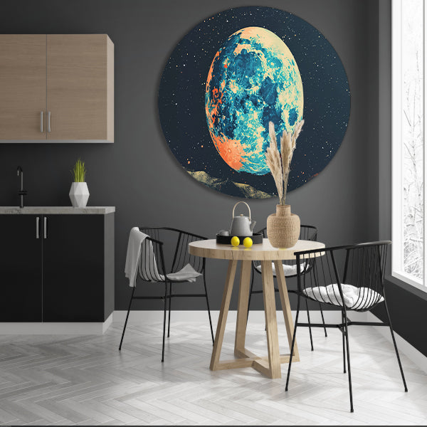 Aarde met Sterren in Abstracte Stijl aluminium muurcirkel