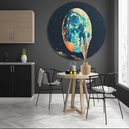 Aarde met Sterren in Abstracte Stijl aluminium muurcirkel