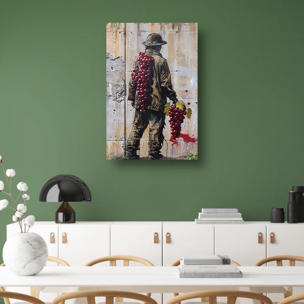 De Wijnboer Omhelsd door Druiven canvas met baklijst