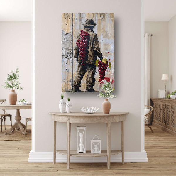 De Wijnboer Omhelsd door Druiven canvas met baklijst