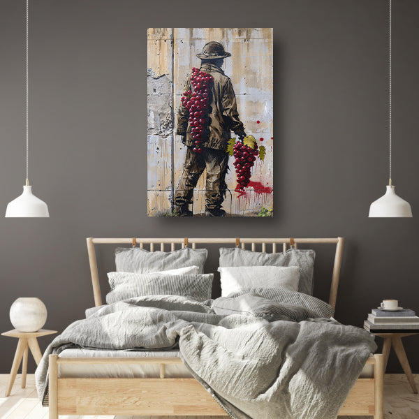 De Wijnboer Omhelsd door Druiven canvas met baklijst